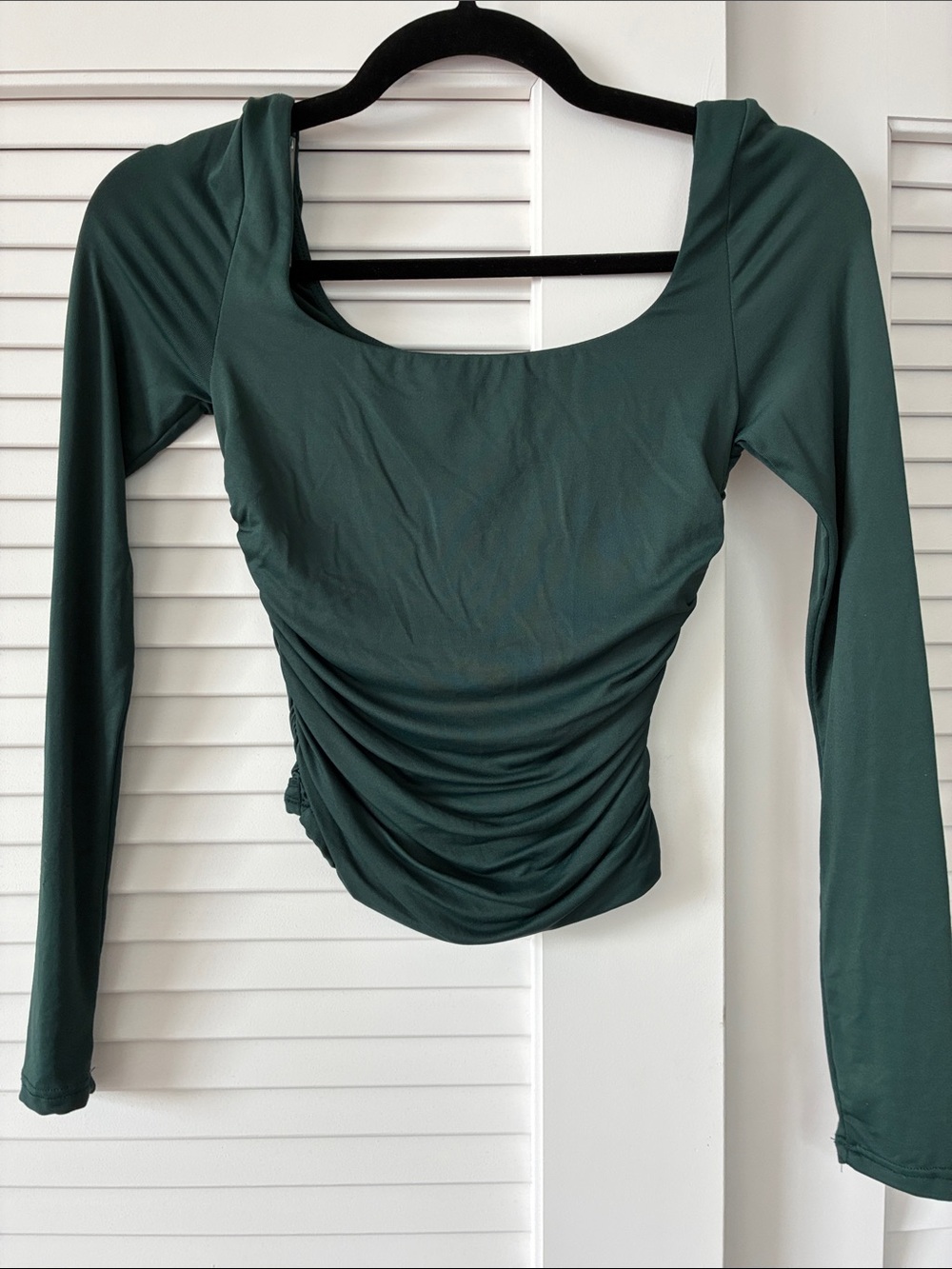 Windsor Forest Green Ruched Long Sleeve Scoop Top